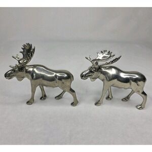 Vagabond House Pewter Metal Moose Salt and Pepper Set Artisan Designer Handcraft